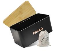 OTNBGSR Boîte en métal utilisable comme planche à découper, pour conserver le pain longtemps et garder au frais, équipée de sacs à pain en coton, 33 x 19 x 15 cm (noir)