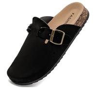 Otoepazm Mules et Sabots Homme Femme,Chaussons Cuir Liège Pantoufles Sabot Adulte- Antidérapants Semelle, Noir, 37EU