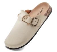 Otoepazm Mules et Sabots Homme Femme,Chaussons Cuir Liège Pantoufles Sabot Adulte- Antidérapants Semelle, Beige, 35EU