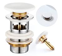 OTOmitra Bonde Lavabo avec Trop Plein, Bonde de Lavabo Pop Up Universelle, Valve Pop-up Blanche avec Couvercle en céramique, Bonde de Vidage Clic Clac Bouchon de lavabo - 1 1/4"