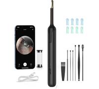Otoscope HD sans fil avec caméra auriculaire 1080p avec 6 lumières LED, kit de retrait de cérumen avec plusieurs outils, noir