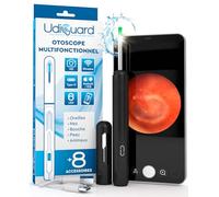 Otoscope Oreille avec Caméra 1920p 3,6mm Étanche WiFi Elimination du Cérumen - UdiGuard Endoscope Nettoyant Oreille 6 Lumières LED Animaux Adultes Enfants - Compatible avec iPhone iPad Android Noir