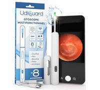 Otoscope Oreille avec Caméra 1920p 3,6mm Étanche WiFi Elimination du Cérumen - UdiGuard Endoscope Nettoyant Oreille 6 Lumières LED Enfants Adultes - Compatible avec iPhone iPad Android Blanc