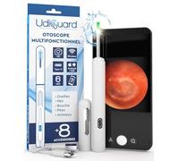 Otoscope Oreille avec Caméra 1920p 3,6mm Étanche WiFi Elimination du Cérumen - UdiGuard Endoscope Nettoyant Oreille Numérique 6 Lumières LED Adultes Bebe - Blanc Compatible avec iPhone iPad Android