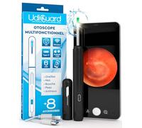 Otoscope Oreille avec Caméra 1920p 3,6mm Étanche WiFi Elimination du Cérumen - UdiGuard Endoscope Nettoyant Oreille Compatible avec iPhone iPad Android Noir - 6 Lumières LED pour Chien Adultes Enfants
