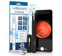 Otoscope Oreille avec Caméra 1920p 3,6mm Étanche WiFi Elimination du Cérumen - UdiGuard Endoscope Nettoyant Oreille 6 Lumières LED Chien Adultes Bebe - Compatible avec iPhone iPad Android Noir