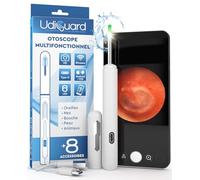 Otoscope Oreille avec Caméra 1920p 3,6mm Étanche WiFi Elimination du Cérumen - UdiGuard Endoscope Nettoyant Oreille Compatible avec iPhone iPad Android Blanc - 6 Lumières LED Animaux Adultes Enfants