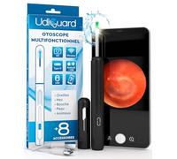 Otoscope Oreille avec Caméra 1920p 3,6mm Étanche WiFi Elimination du Cérumen - UdiGuard Endoscope Nettoyant Oreille 6 Lumières LED Chien Adultes Enfants - Compatible avec iPhone iPad Android Noir
