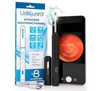 Otoscope Oreille avec Caméra 1920p 3,6mm Étanche WiFi Elimination du Cérumen - UdiGuard Endoscope Nettoyant Oreille Compatible avec iPhone iPad Android Noir - 6 Lumières LED pour Chien Adultes Bebe