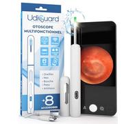 Otoscope Oreille avec Caméra 1920p 3,6mm Étanche WiFi Elimination du Cérumen - UdiGuard Endoscope Nettoyant Oreille Compatible avec iPhone iPad Android Blanc - 6 Lumières LED pour Chien Adultes Bebe