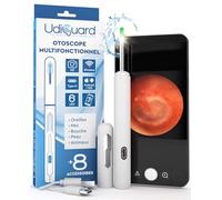Otoscope Oreille avec Caméra 1920p 3,6mm Étanche WiFi Elimination du Cérumen - UdiGuard Endoscope Nettoyant Oreille Blanc Compatible avec iPhone iPad Android - 6 Lumières LED - Chien Adultes Bebe