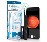 Otoscope Oreille avec Caméra 1920p 3,6mm Étanche WiFi Elimination du Cérumen - UdiGuard Endoscope Nettoyant Oreille 6 Lumières LED Adultes Enfants Chien - Compatible avec iPhone iPad Android Noir