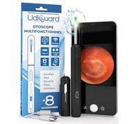 Otoscope Oreille Caméra 1920p 3,6mm Étanche WiFi Elimination du Cérumen | UdiGuard Compatible avec iPhone iPad Android Endoscope Nettoyant Oreille Noir, Animaux Adultes Enfants