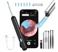 Otoscope Oreille Nettoyeur Oreilles Camera Ear Kit 1080P HD 3,5mm Ear Cleaning Tool avec 6 Lumières LED et Grand Angle 360° 7 Accessoires Cure aux IOS iPhone iPad et Android (Noir)