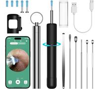 Otoscope Oreille Wolmds Caméra, Camera Oreille Nettoyage HD, Outil de Nettoyage d'Oreille WIFI, Caméra Oreille Compatible iOS/Android Pour Soins Oreilles, Nasaux, Gorge, Facilité d'Utilisation(Noir)