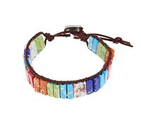 OTOTEC Bracelet chakra 7 couleurs fait à la main en cuir véritable fait à la main Longueur totale 23 cm Pour femmes et filles