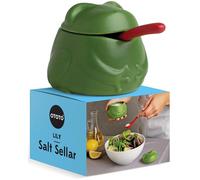 OTOTO Cave à sel en céramique avec couvercle et cuillère - 170 g - Motif grenouille - Pour plan de travail - Porte-sel en céramique avec couvercle pour sucre, grenouille, éléphant blanc - Accessoires