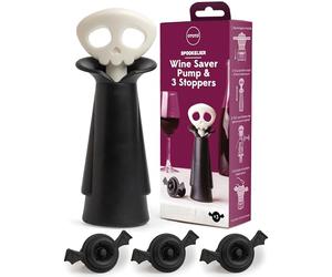 OTOTO Pompe à vin et bouchons en forme de tête de mort - Cadeaux d'Halloween, accessoires Emo, cuisine gothique, cadeaux gothiques, chauve-souris, gadgets de cuisine - (Spookelier)