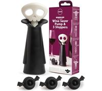 OTOTO Spookelier Pompe à vin et 3 bouchons de vin - Bouchons de bouteille de vin pour bouteilles de vin, bouchons de vin sous vide, accessoires gothiques effrayants, crâne amusant, Halloween, cuisine
