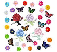 Ototon Ecusson Brodé Patchs Thermocollant Fleurs Papillons Différent Correctifs Décoration pour Vêtement Chapeau Sac DIY 36 pcs