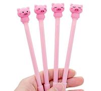 Ototon Stylo Billes à Encre Gel Motif Cochon Dessin Animé Mignon Crayons Pointe Fine 0.5mm Encre Noir Couleur Aléatoire 4pcs
