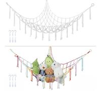 OTraki 2 Filet Peluche Suspendre 100x135 cm Blanc Cassé Arc-en-ciel Boho