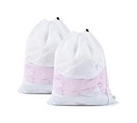 OTraki 2 pièces Grand Filet à Linge, 50 x 60 cm Sac à Linge Réutilisables en Maille Fine avec Cordon de Serrage, Blanc Sac a Linge Machine à Laver pour Chaussettes, Vêtements Délicats et Peluches