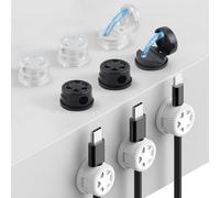 OTraki 9 Pièces Attache Cable Adhesif, Supports De Câbles Magnétiques Rotation À 360°, Cable Management Bureau Porte-Câbles Pour Usb, Câble Audio Avec Câbles Jusqu'À 7mm (Blanc, Noir, Transparent)