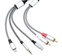 OTraki Câble Auxiliaire Lightning USB-C 3.5 mm 2 RCA 1.3 m, Câble 3 en 1 Stéréo Compatible Lightning USB-C 3.5 mm iPhone Huawei Samsung Galaxy Google Pixel OnePlus