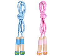 OTraki Corde à Sauter Enfant Paquet de 2 Longueur Réglable Poignée en Bois Antidérapante Skipping Rope avec Corde de Coton Colorée Jump Rope pour Garçon Fille Sport Fitness