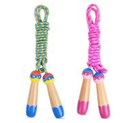 OTraki Corde a Sauter Enfant 2 Pièces, 2.5m Réglables Corde a Sauter Sport avec Poignées en Bois et Corde Coton Doux pour Filles et Garçons de 5 Ans Plus pour l'exercice Fitness Training (Rose Bleu)