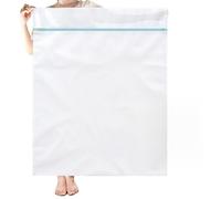 OTraki Grand filet à linge - 70 x 90 cm - Blanc - Avec fermeture éclair - Pour machine à laver - Sac à linge de voyage réutilisable - Sac à linge pour machine à laver, manteaux, avant