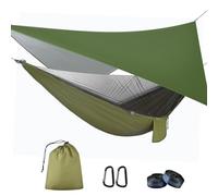OTraki Hamac 290 x 140 cm avec Moustiquaire et Bâche Respirant Léger de 310 * 310cm, 200 kg Capacité de Charge Hamacs de Camping Nylon Hamac Pliable pour Jardin Exterieur Voyage Randonnée Bivouac,Vert