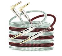 OTraki Lot de 2 câbles de guitare électrique de 3 m en forme de L droit vers angle droit plaqué or pour clavier d'ampli de basse, rouge et vert