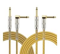 OTraki Lot de 2 câbles d'instrument de guitare, basse, 6,35 mm, audio droit incurvé pour divers instruments de musique, guitares électriques, marron + jaune