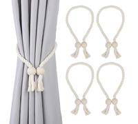 OTraki Lot de 4 Embrasse pour Rideaux Magnétique, Attaches Rideau en Coton tissé à la Main, Pince Rideau sans Percage pour Tous Types de Rideaux (Beige)