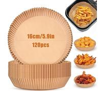 OTraki Papier Cuisson Air Fryer, 120 Pcs 16 cm Rond Airfryer Papier Cuisson Sulfurisé Jetable Antiadhésive Sans Huile Prédécoupé Forme Bol Papier Parchemin pour 3-4.5L Friteuses à Air Four Micro-Onde