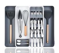 OTraki Range Couverts pour Tiroir, Étendable 47cm Organisateur Tiroir Cuisine avec Emplacement Couteaux Amovible et Plateau de Rangement Couvert pour Cuillères Fourchettes