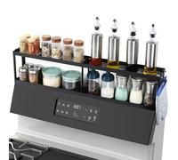 OTraki Range-épices Magnétique pour Plaque De Cuisson,2 Niveaux Rangement Epices Cuisine,76cm Porte Epices Cuisine,Etagere Magnetique avec 2 Tapis Antidérapants et 4 Crochets