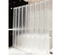 OTraki Rideau de Douche Anti Moisissure, Semi Transparent, 240 x 200 CM Ultra Long, 3D LestéRideau Douche Lavable avec 16 Anneaux Rideaux Douche