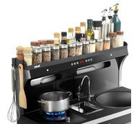 OTraki Support Magnétique Pour Plaque De Cuisson 42 x 10,5 x 4 cm, Etagere Magnetique Comprend 4 Crochets Rangement Cuisine Organisateur, Etagere Sans Percage Porte Epice Convient Aux Cuisinières