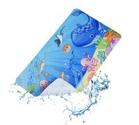 OTraki Tapis de Baignoire Antidérapant Bebe, 40x70cm Tapis de Bain Anti Glisse avec Ventouse, Tapis de Bain Cartoon Animaux Marins Matériel de PVC sans BPA Lavable en Machine (Bleu