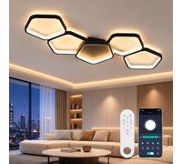 OTREN Plafonnier LED Dimmable avec Télécommande, 81 cm 54 W, 3000K-6500K, Veilleuse, Minuterie, Fonction Mémoire, Luminaire Moderne Noir pour Salon, Chambre, Cuisine