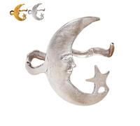 OTroyllvaoT Bracelet ouvert motif étoile et lune, manchette réglable lune et étoile, accessoire polyvalent idéal pour les femmes (Silver*1)