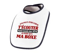 Otshirt Bavoir Bébé J'ai peut-être l'air de t'écouter mais dans ma tête je pense qu'à ma boxe J'ai peut-être l'air de t'écouter mais je ne pense qu'à - Activité