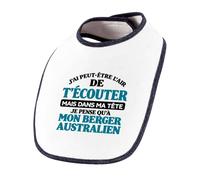 Otshirt Bavoir Bébé J'ai peut-être l'air de t'écouter mais dans ma tête je pense qu'à mon berger australien J'ai peut-être l'air de t'écouter mais je ne pense qu'à - Activité