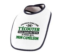 Otshirt Bavoir Bébé J'ai peut-être l'air de t'écouter mais dans ma tête je pense qu'à mon caméléon J'ai peut-être l'air de t'écouter mais je ne pense qu'à - Activité