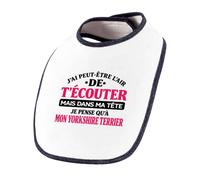 Otshirt Bavoir Bébé J'ai peut-être l'air de t'écouter mais dans ma tête je pense qu'à mon yorkshire terrier J'ai peut-être l'air de t'écouter mais je ne pense qu'à - Activité
