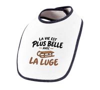 Otshirt Bavoir Bébé La vie est plus belle avec la luge | modèle 1 | Coton Double Épaisseur Attache Auto-Agrippante | Repas Fille Garçon Mixte | Idée Cadeau Naissance Baby Shower