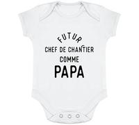 Otshirt Body bébé Futur Chef de Chantier comme Papa | Imprimé en France, Cadeau Humour Naissance Anniversaire baptème Original Rigolo Humoristique (3-6 Mois,White)